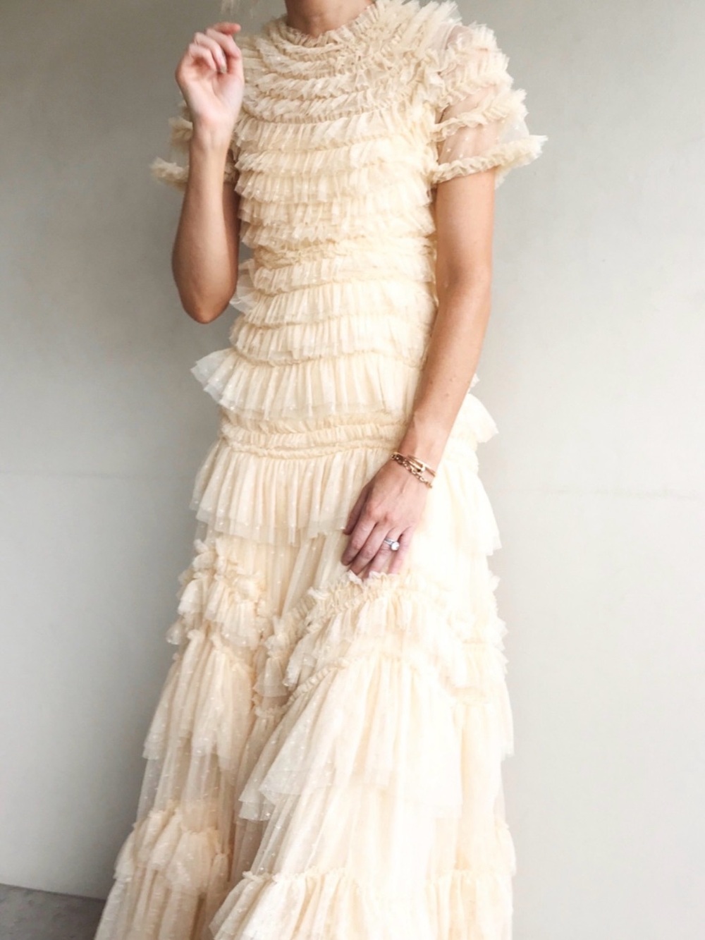 Elegant Cream Ruffled Maxi Dress